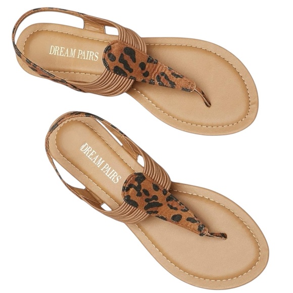 Dream Pairs Shoes - 🪷 NWOB Dream Pairs Leopard Print Elastic T-Strap Sandals Size 9